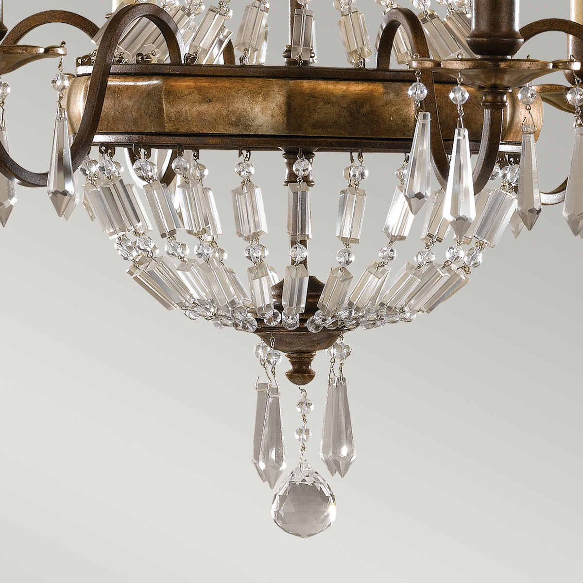 Feiss Bellini 6 Light Chandelier in Antique Bronze with Quartz Crystal
