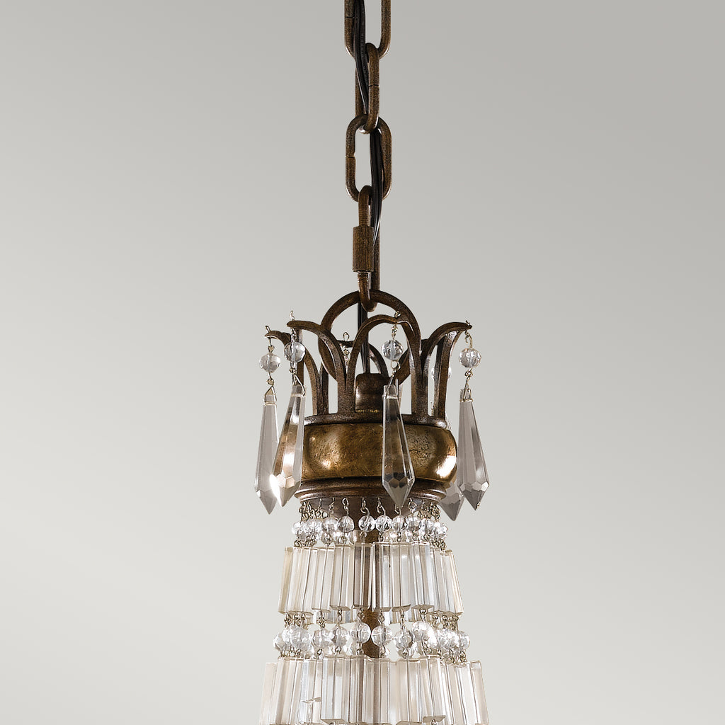 Feiss Bellini 6 Light Chandelier in Antique Bronze with Quartz Crystal