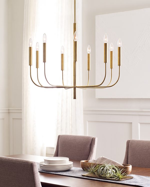 Feiss Brianna 9 Light Chandelier in Burnished Brass