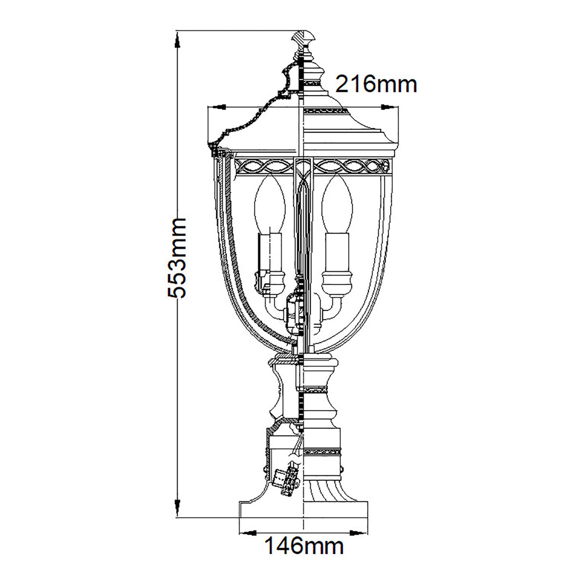 Feiss English Bridle Medium 3 Light Pedestal Lantern in Black