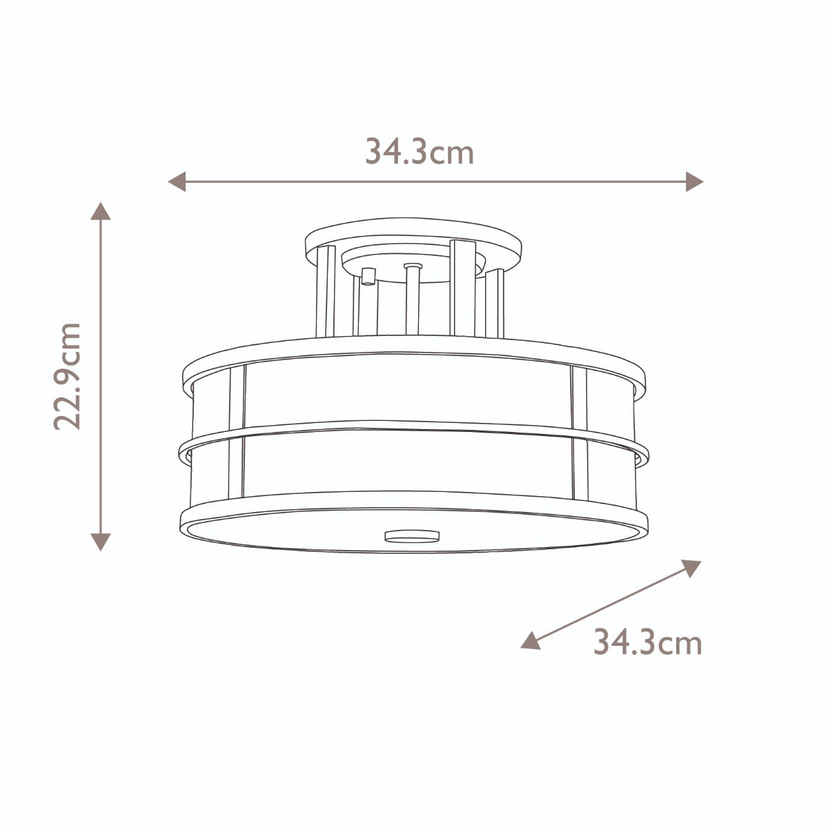 Feiss Fusion 3 Light Semi Flush Ceiling Light in Painted Natural Brass