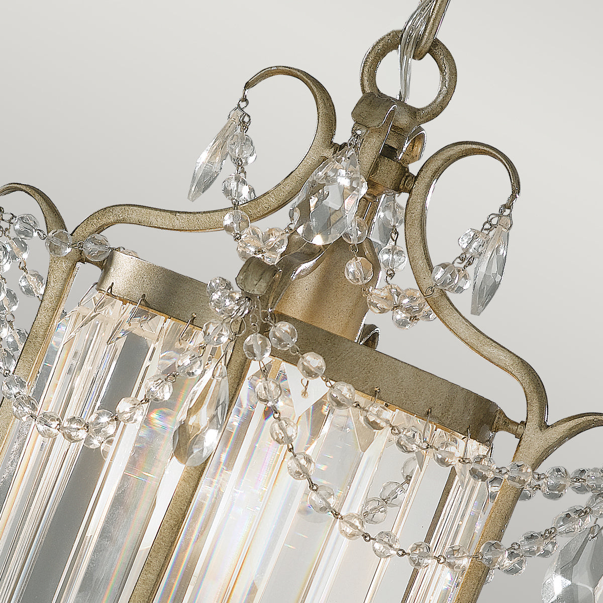 Feiss Gianna 1 Light Duo Mount Crystal Pendant Light in Hand Painted Gilded Silver Finish