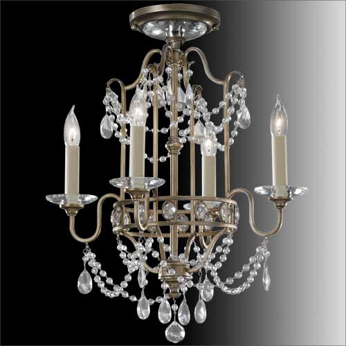 Feiss Gianna 4 Light Chandelier in Hand Painted Gilded Silver Finish with Crystal Decoration