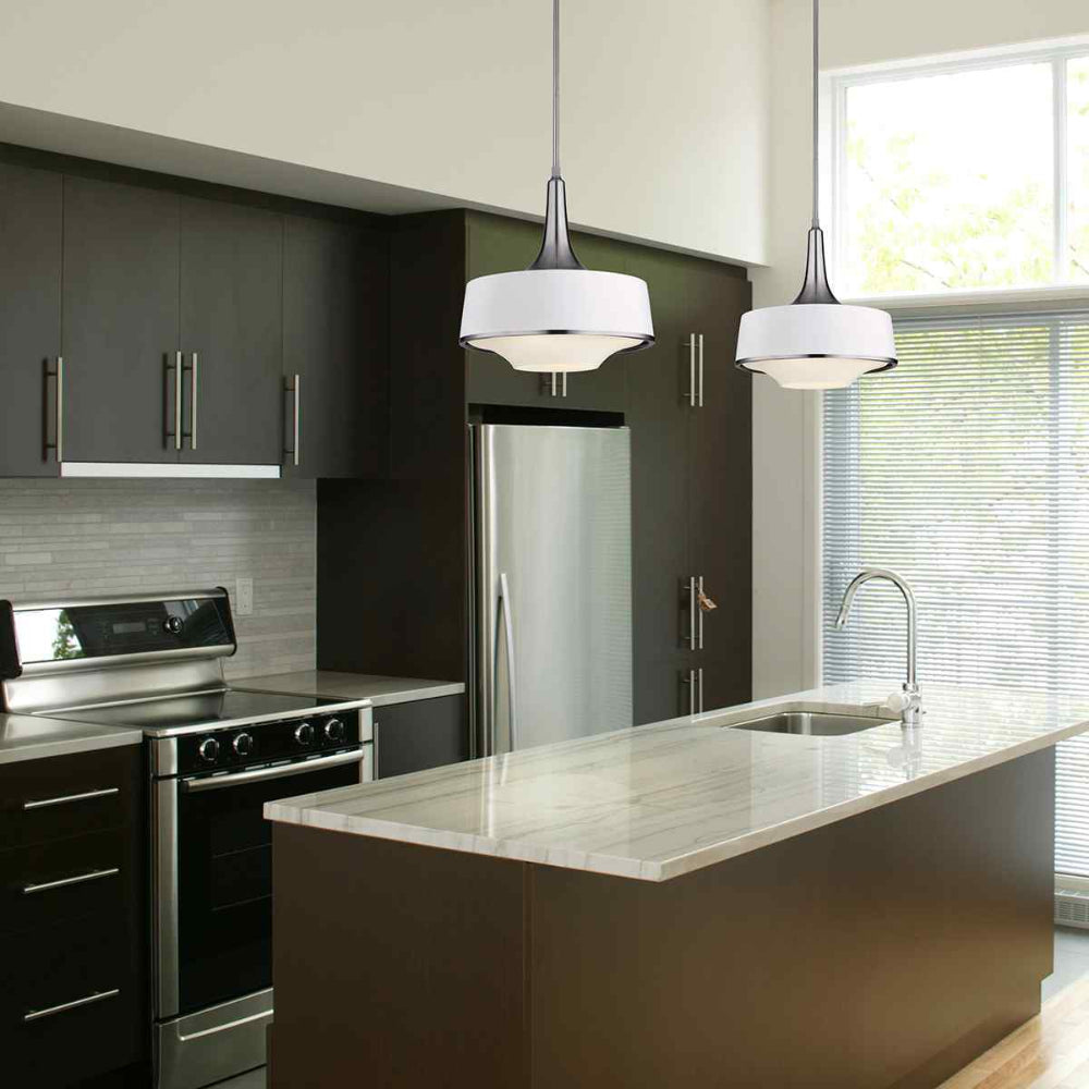 Feiss Holloway 4 Light Pendant Light in Brushed Steel with White Shade