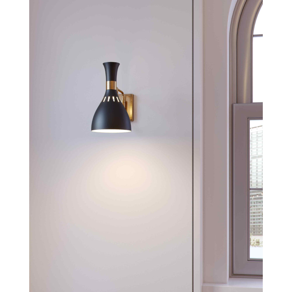 Feiss Joan 1 Light Wall Light in Midnight Black and Burnished Brass