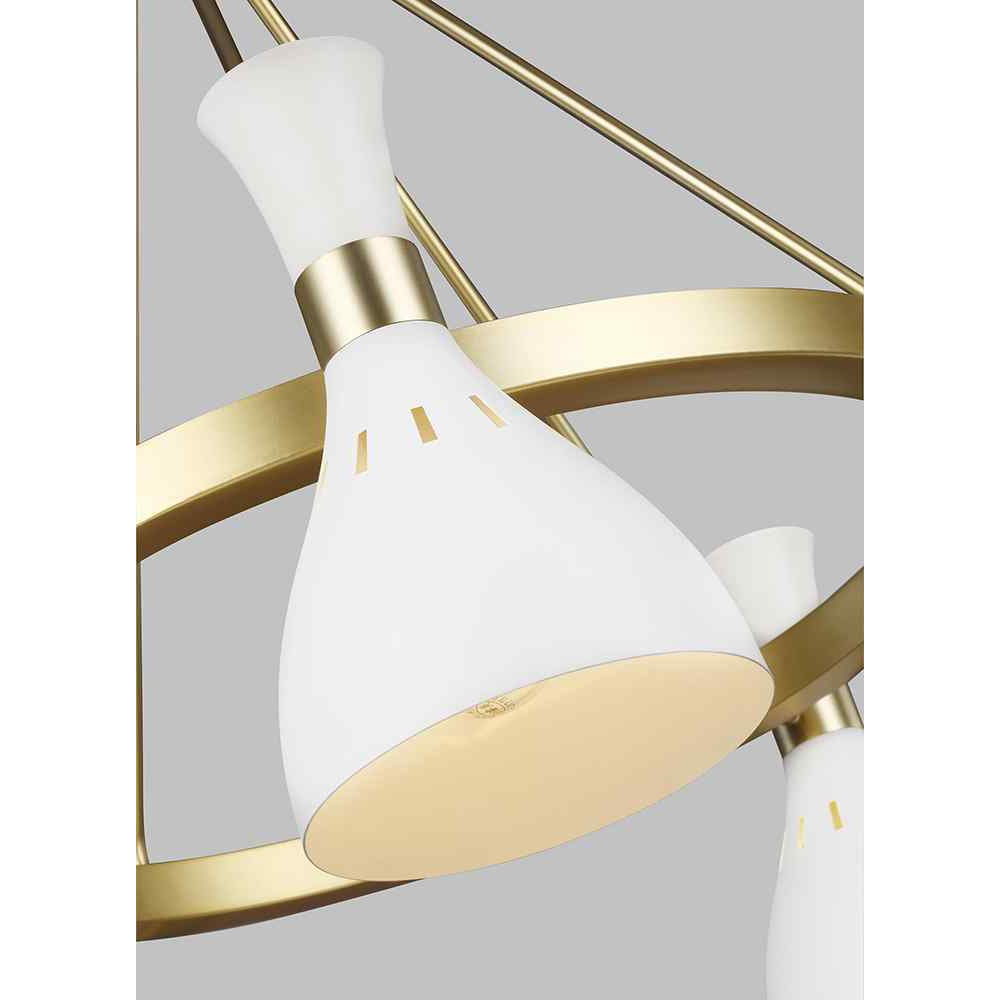 Feiss Joan 5 Light Chandelier in Matte White and Burnished Brass