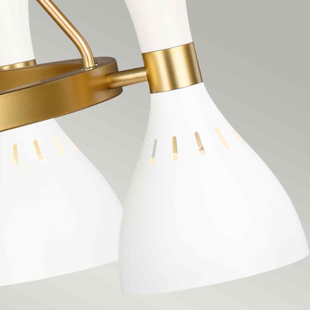Feiss Joan 5 Light Chandelier in Matte White and Burnished Brass