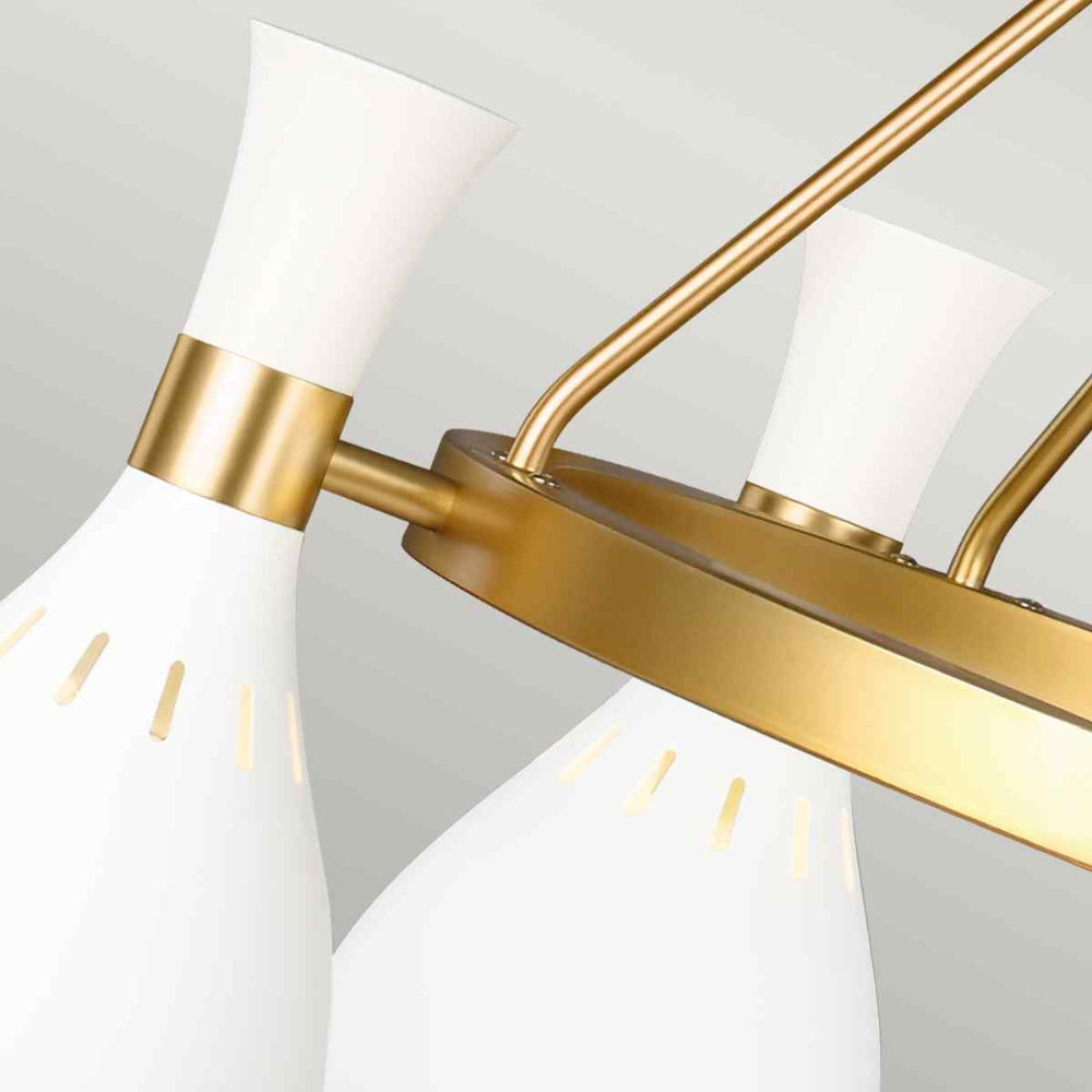 Feiss Joan 5 Light Chandelier in Matte White and Burnished Brass