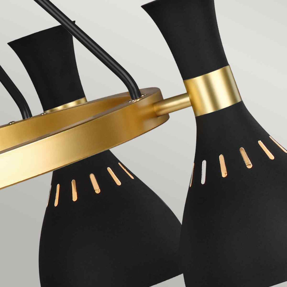 Feiss Joan 5 Light Chandelier in Midnight Black and Burnished Brass