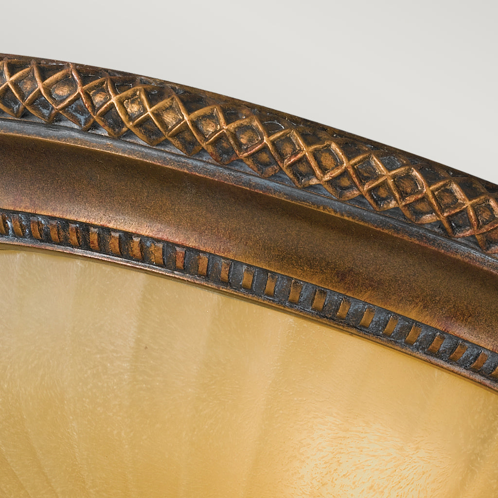 Feiss Kelham Hall 2 Light Flush Ceiling Light in Gold and Bronze with Amber Shade