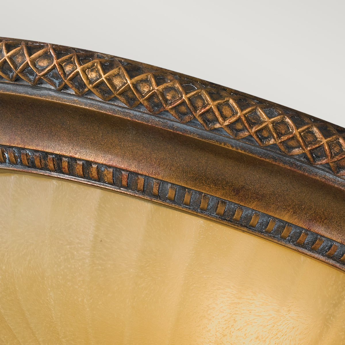 Feiss Kelham Hall 2 Light Flush Ceiling Light in Gold and Bronze with Amber Shade