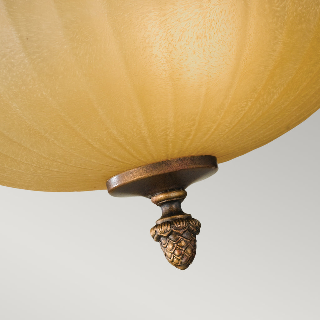 Feiss Kelham Hall 2 Light Flush Ceiling Light in Gold and Bronze with Amber Shade