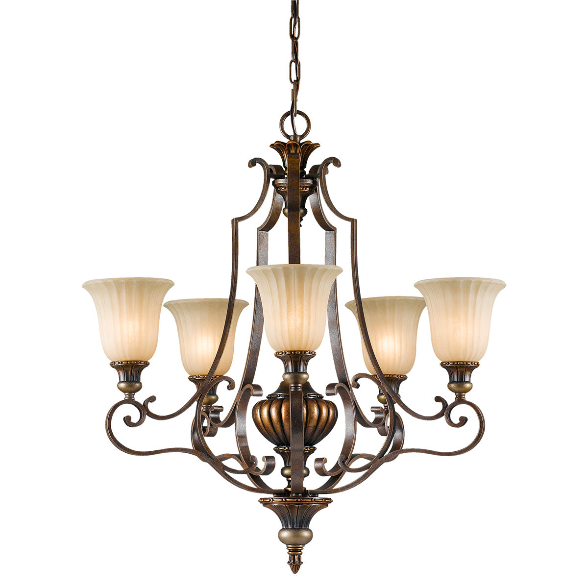 Feiss Kelham Hall 5 Light Pendant Light in Gold and Bronze