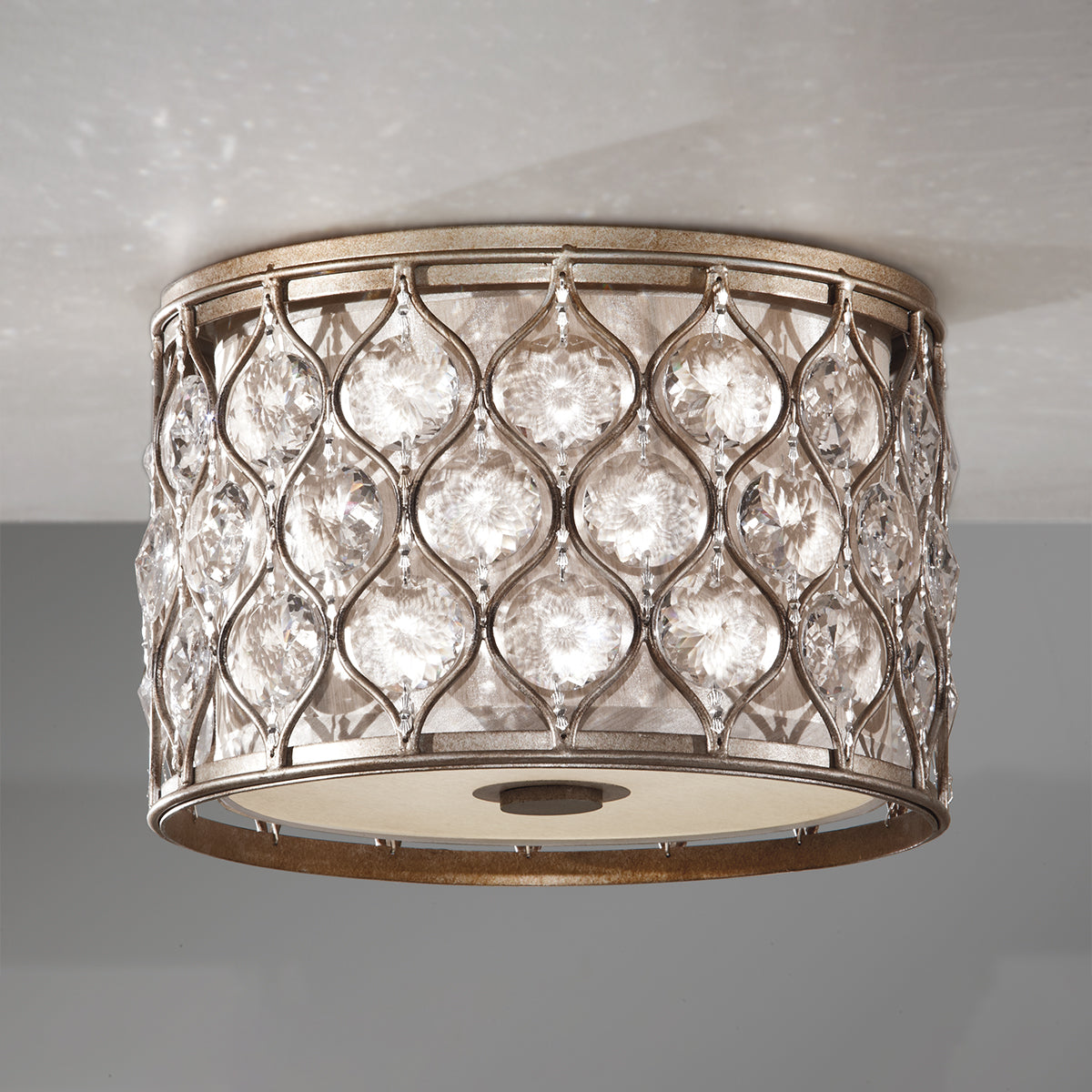 Feiss Lucia Flush Ceiling Light with Sunflower Crystals and Silver 