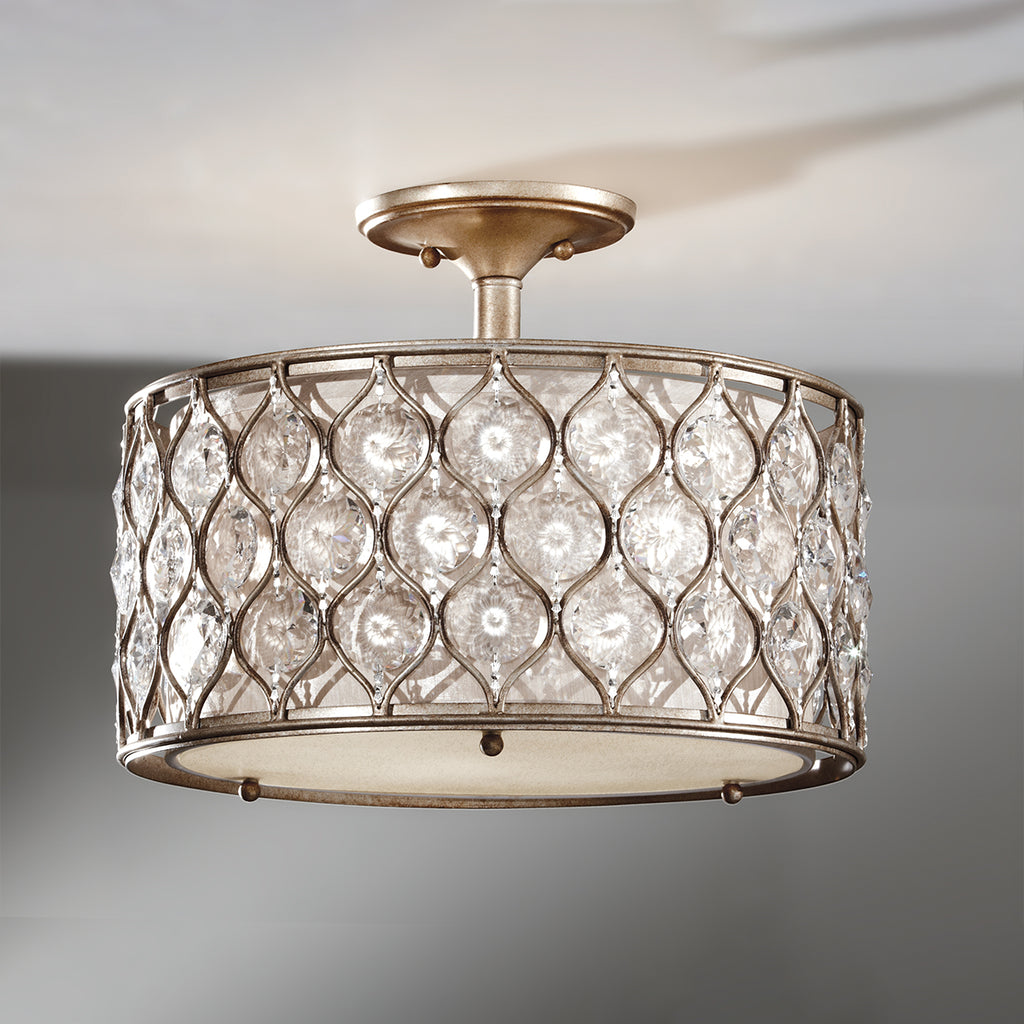 Feiss Lucia Semi Flush Ceiling Light with Sunflower Crystal and Silver 