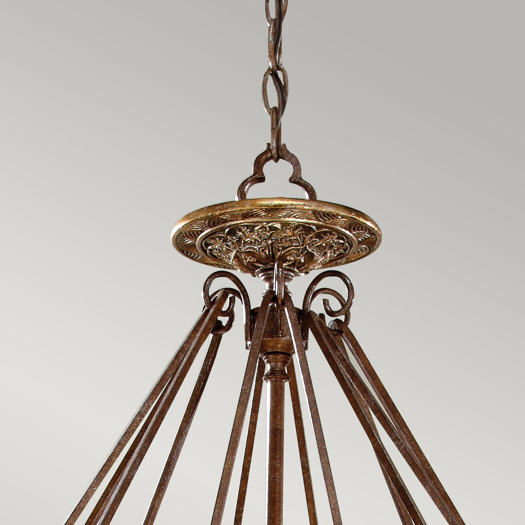Feiss Marcella 4 Light Pendant Light in Ornate Bronze Gold