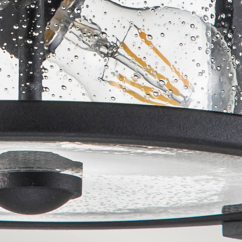 Feiss Merrill 2 Light Outdoor Flush Ceiling Light in Black with Clear Seeded Glass