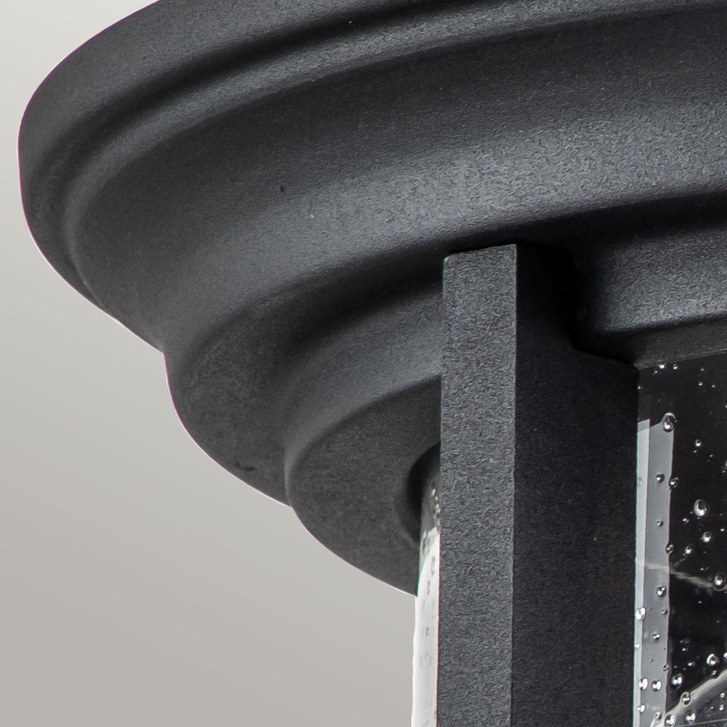 Feiss Merrill 2 Light Outdoor Flush Ceiling Light in Black with Clear Seeded Glass