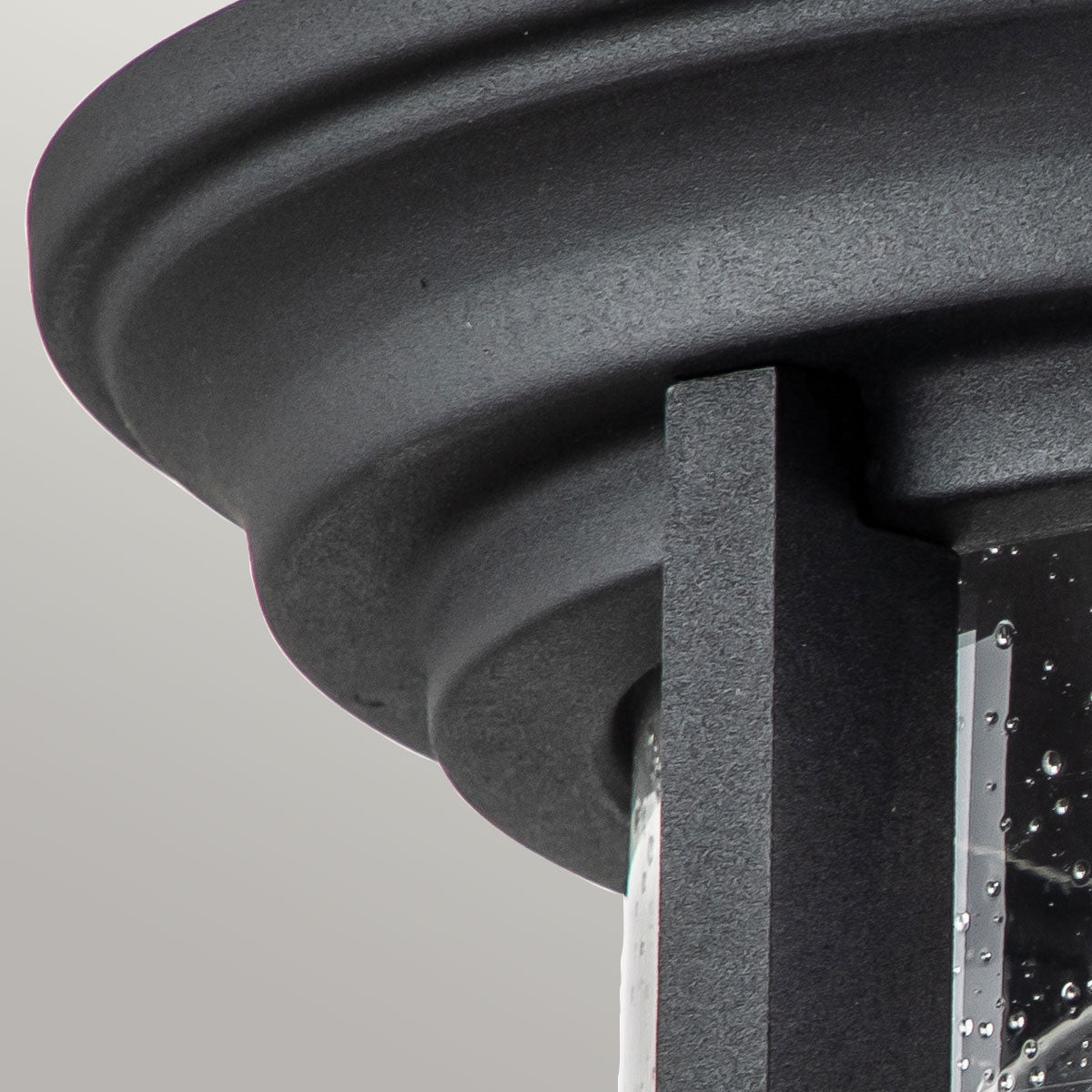 Feiss Merrill 2 Light Outdoor Flush Ceiling Light in Black with Clear Seeded Glass