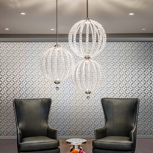 Feiss Oberlin Large LED Pendant Light in Satin Nickel with Clear Finish
