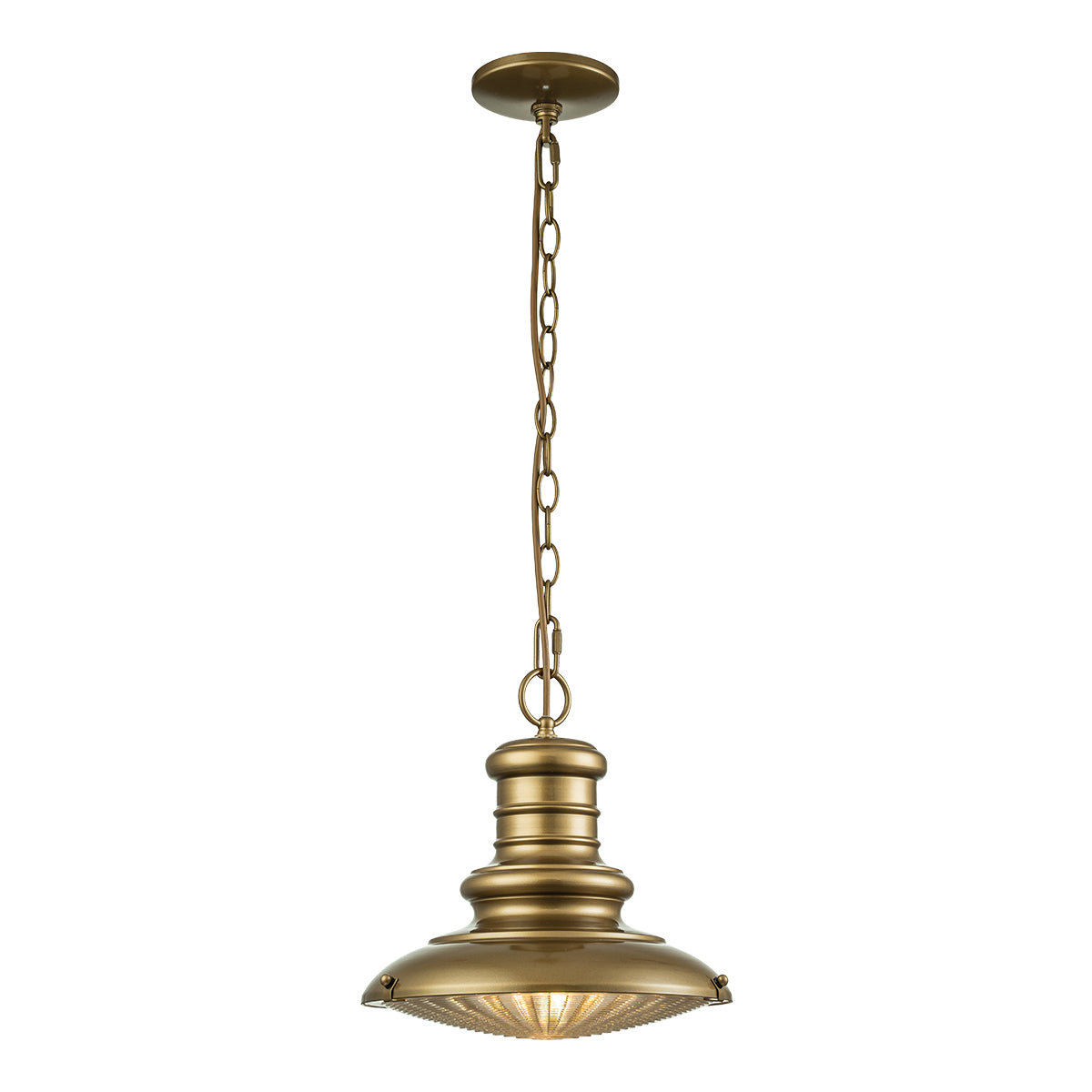 Feiss Redding Station Medium 1 Light Outdoor Chain Lantern in Painted Brass with Prismatic Glass