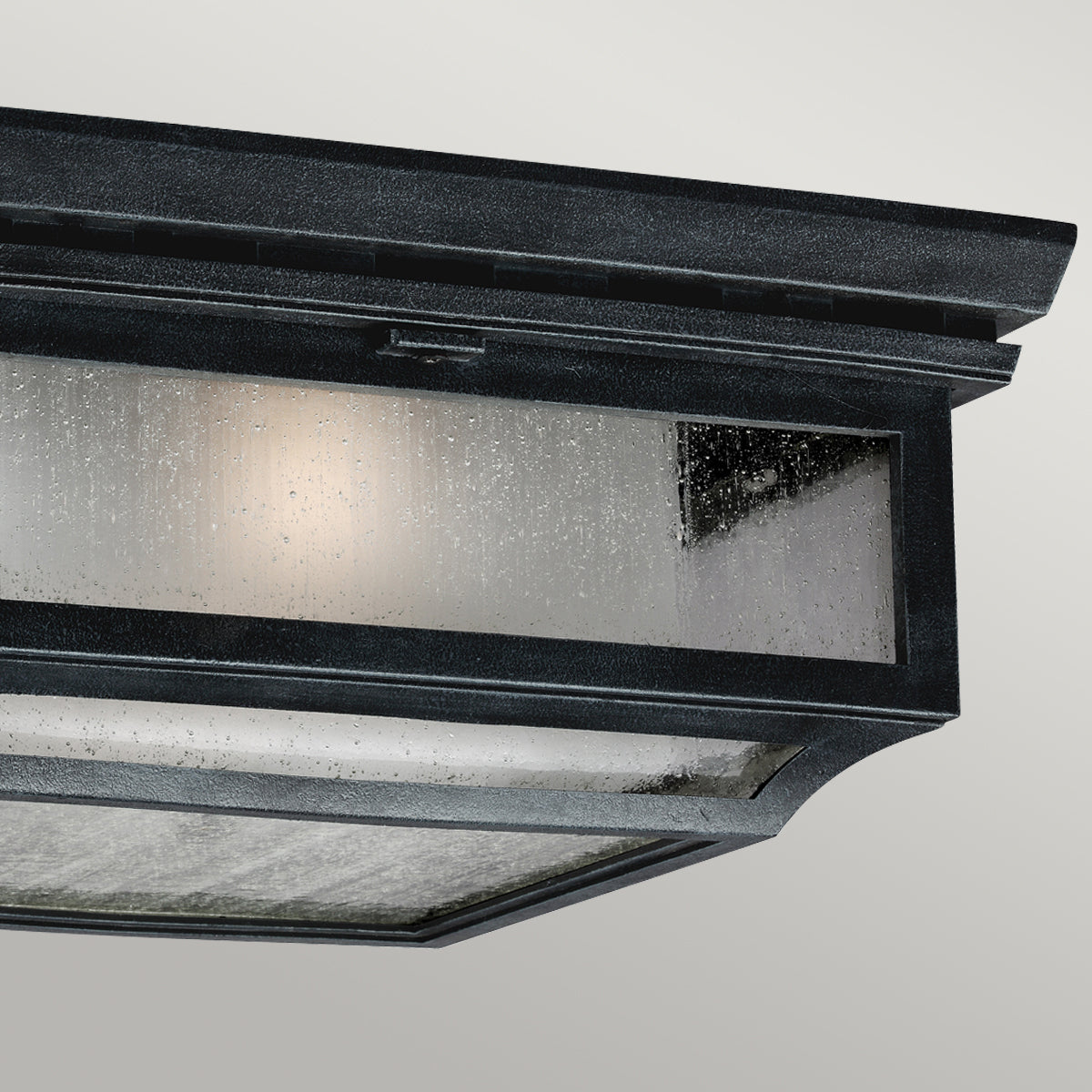 Feiss Shepherd 2 Light Outdoor Coastal Flush Ceiling Light in Dark Weathered Zinc