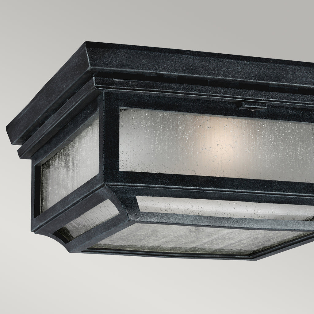 Feiss Shepherd 2 Light Outdoor Coastal Flush Ceiling Light in Dark Weathered Zinc