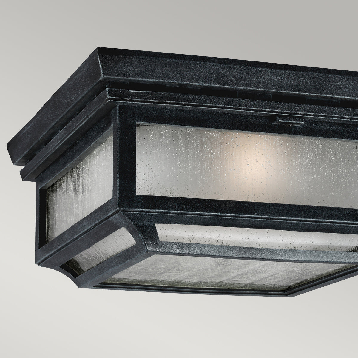 Feiss Shepherd 2 Light Outdoor Coastal Flush Ceiling Light in Dark Weathered Zinc