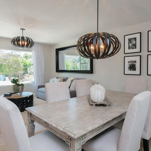 Feiss Woodstock Oval Cage Pendant Light in Textured Black