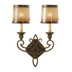 Feiss Justine 2 Light Wall Light in Astral Bronze with Oak Glass