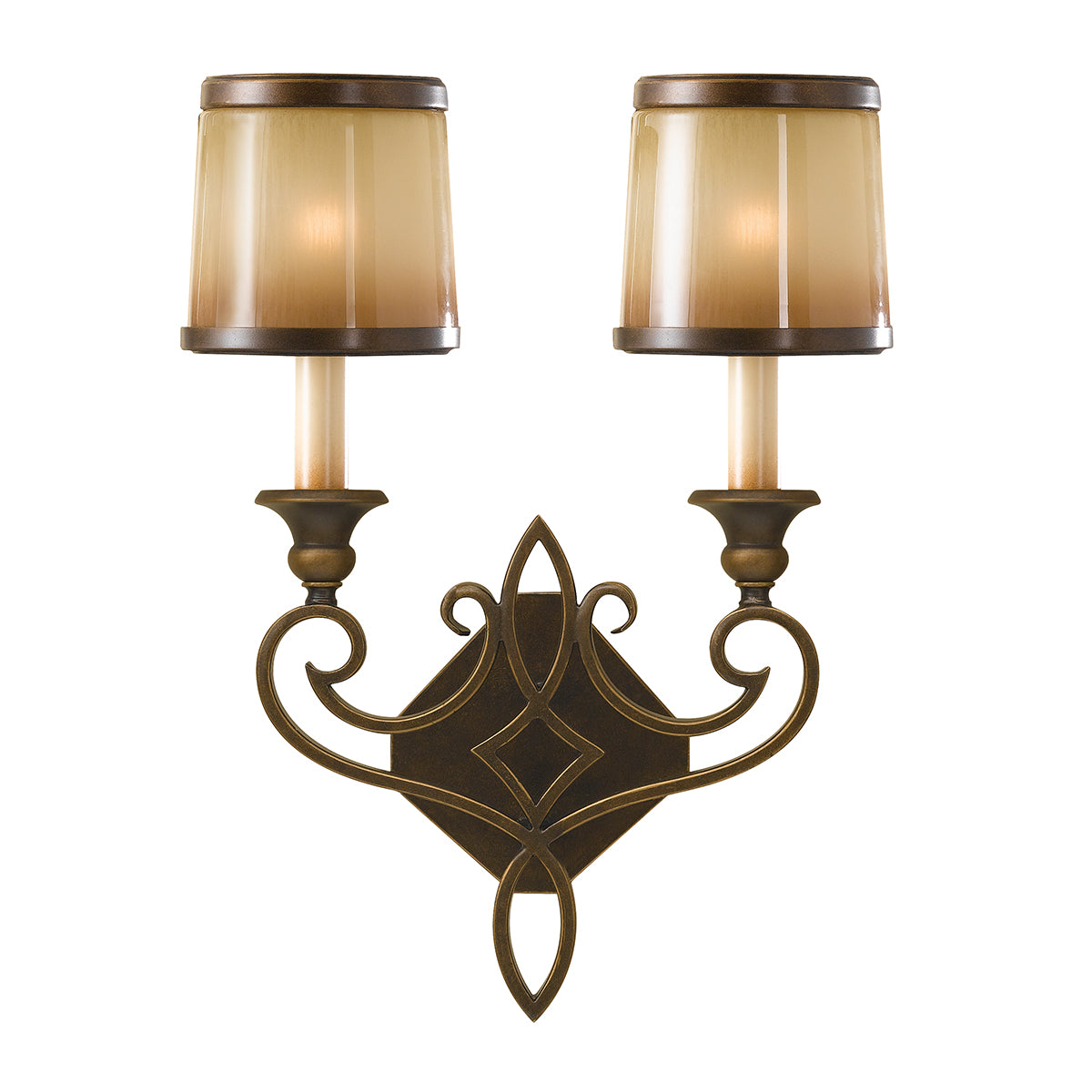 Feiss Justine 2 Light Wall Light in Astral Bronze with Oak Glass