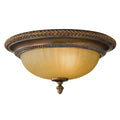 Feiss Kelham Hall 2 Light Flush Ceiling Light in Gold and Bronze with Amber Shade