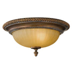 Feiss Kelham Hall 2 Light Flush Ceiling Light in Gold and Bronze with Amber Shade