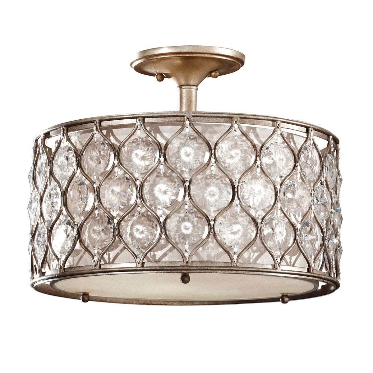 Feiss Lucia Semi Flush Ceiling Light with Sunflower Crystal and Silver 