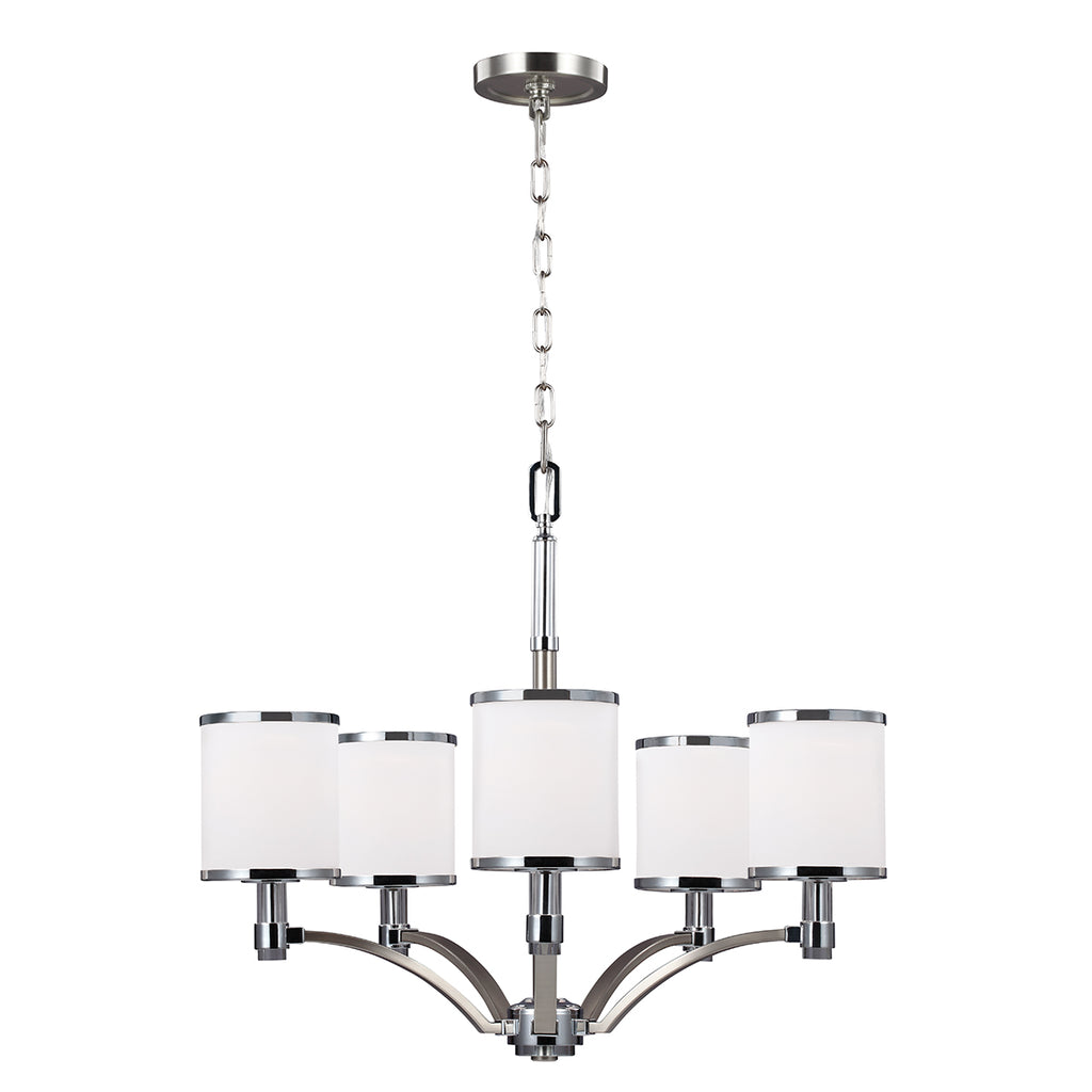 Feiss Prospect Park 5 Light Chandelier in Satin Nickel and Chrome