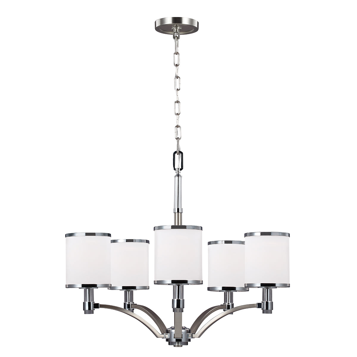 Feiss Prospect Park 5 Light Chandelier in Satin Nickel and Chrome