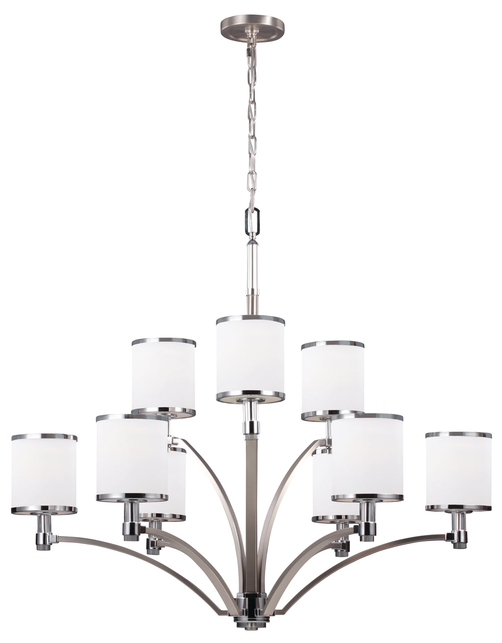 Feiss Prospect Park 9 Light Chandelier in Satin Nickel and Chrome