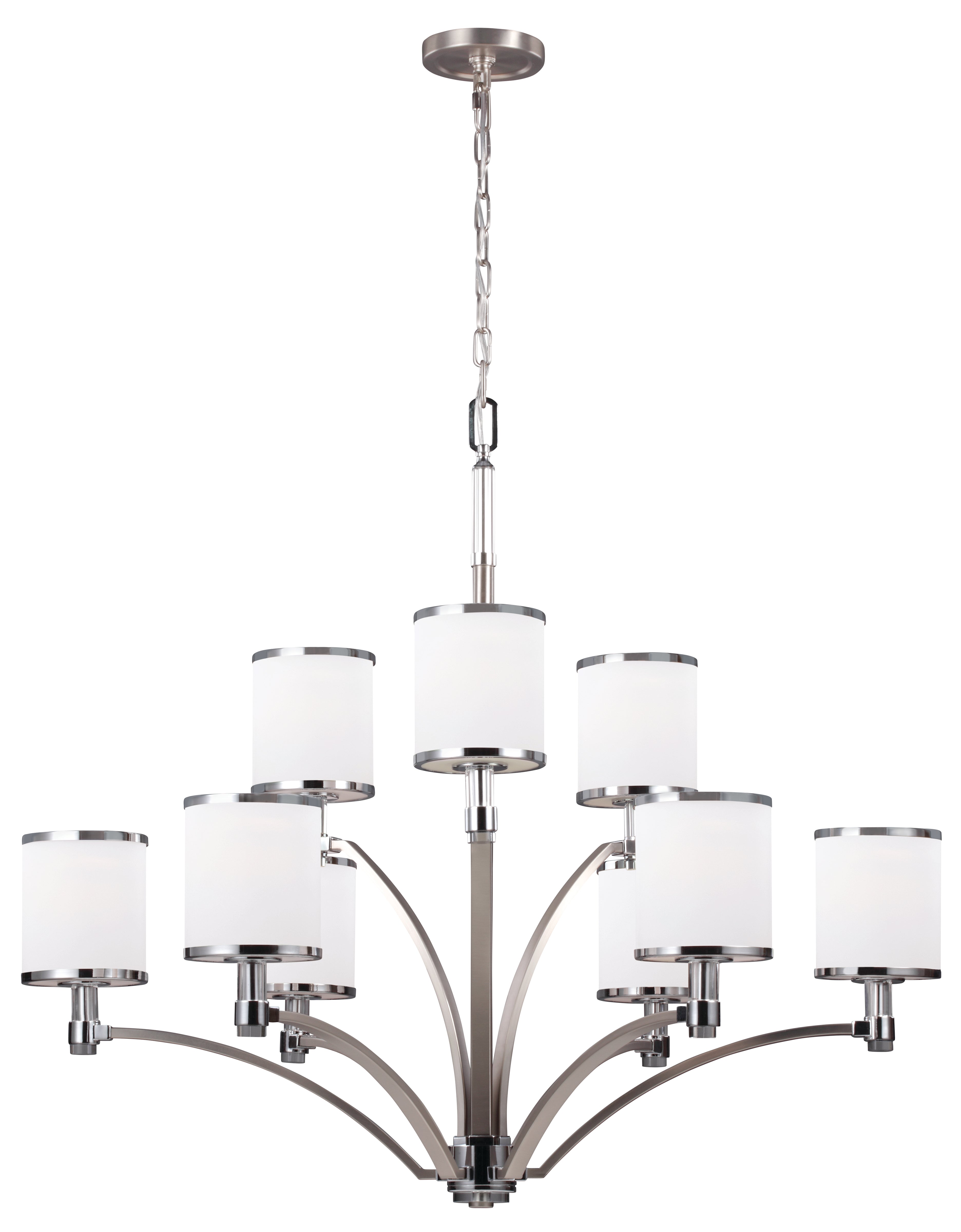 Feiss Prospect Park 9 Light Chandelier in Satin Nickel and Chrome