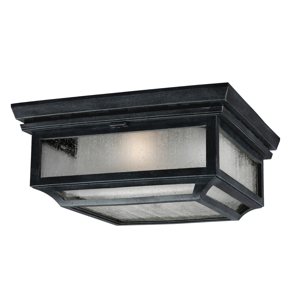 Feiss Shepherd 2 Light Outdoor Coastal Flush Ceiling Light in Dark Weathered Zinc