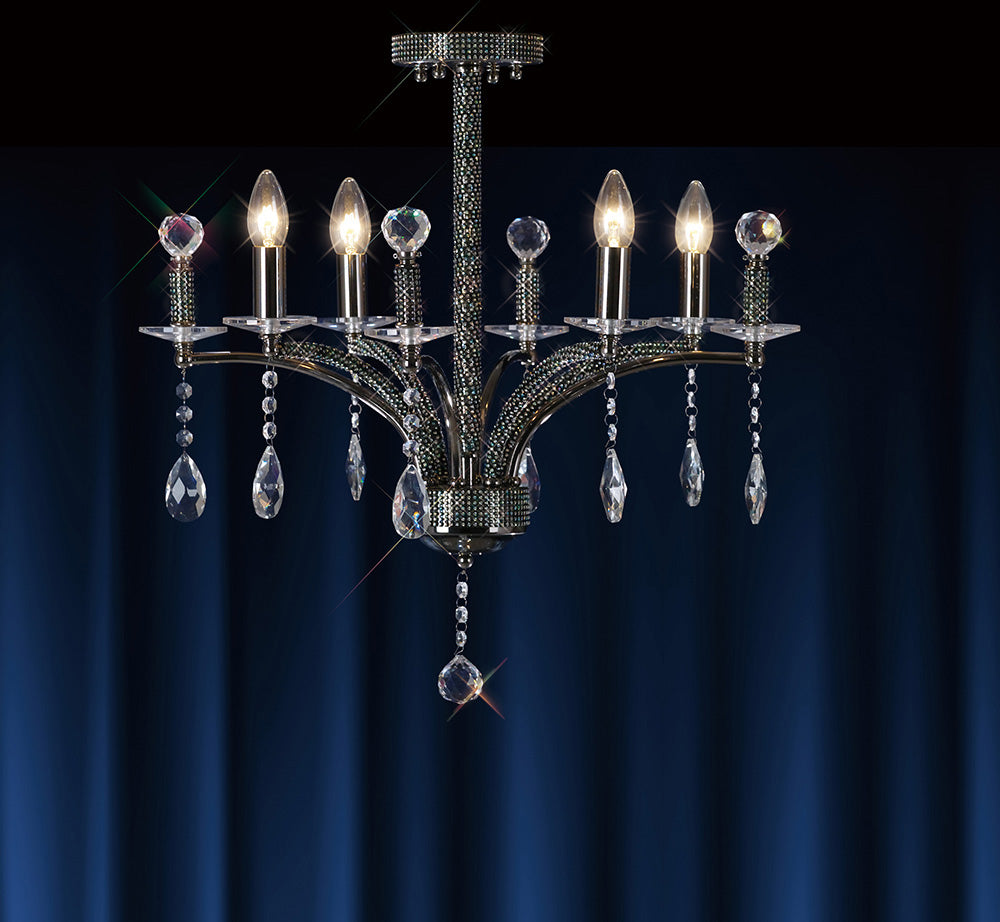 Diyas Fiore 4 Light Semi Flush Ceiling Light in Black Chrome with Crystal