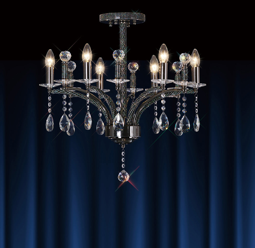 Diyas Fiore 6 Light Semi Flush Ceiling Light in Black Chrome with Crystal
