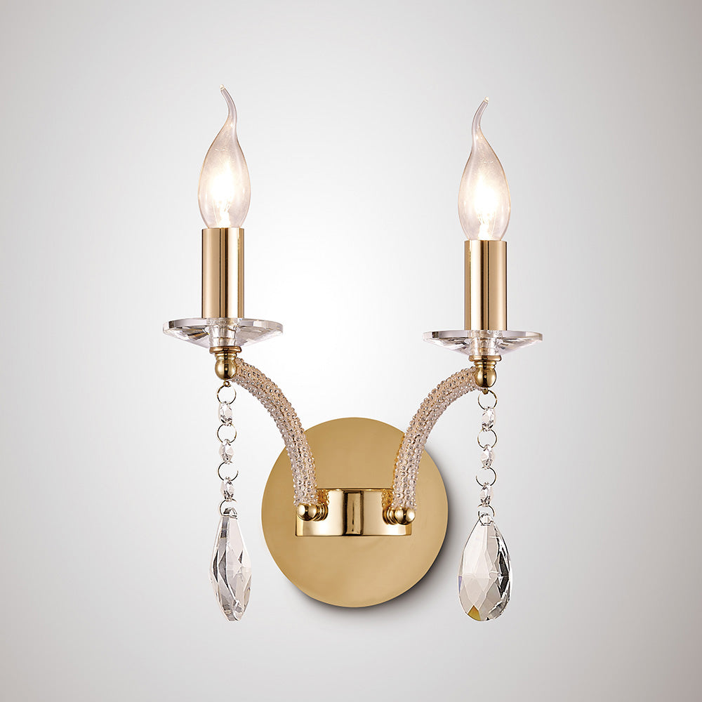 Diyas Fiore Double Wall Light in French Gold with Crystal