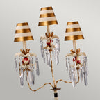 Flambeau Birdland 3 Light Table Lamp with Crystals in Cream and Gold