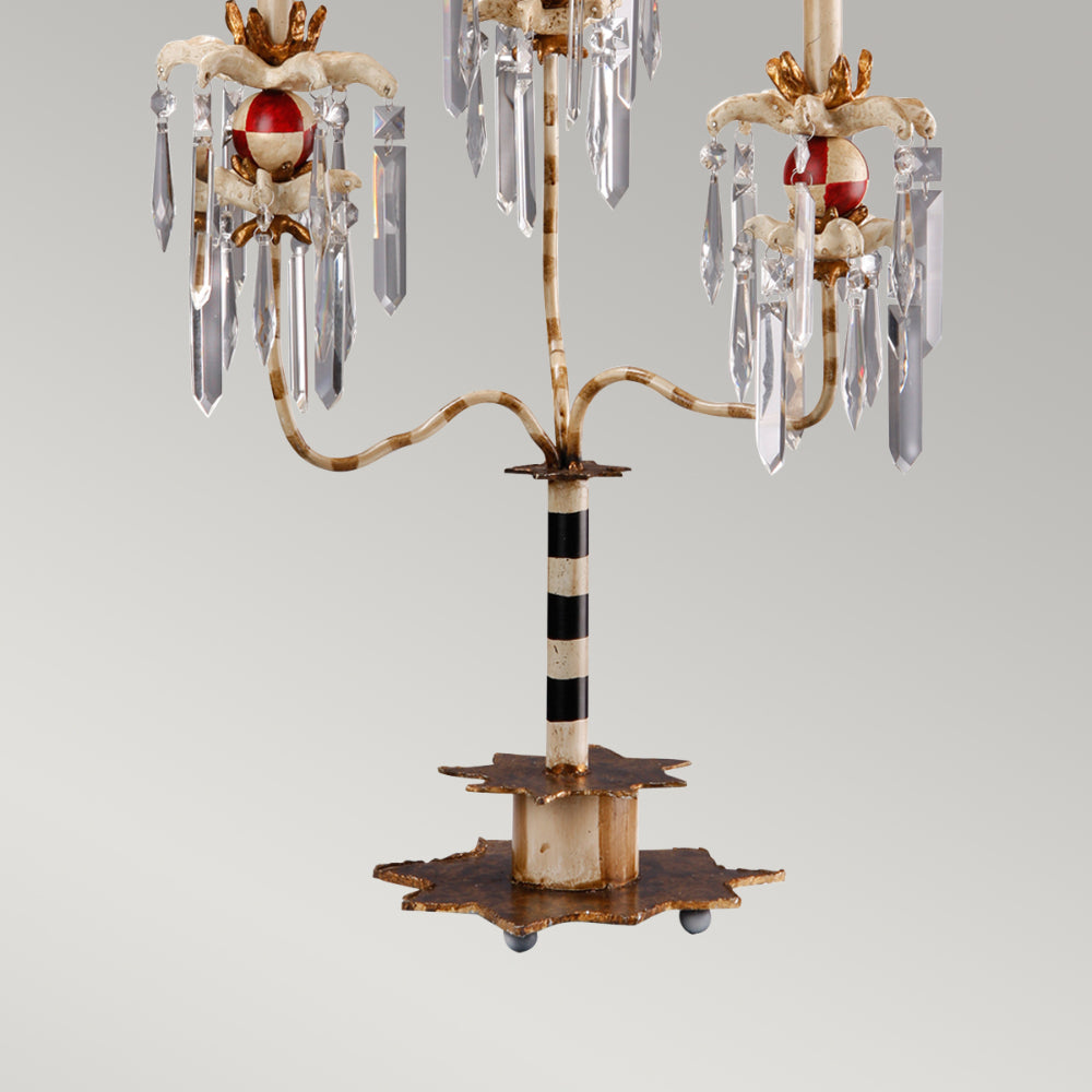 Flambeau Birdland 3 Light Table Lamp with Crystals in Cream and Gold