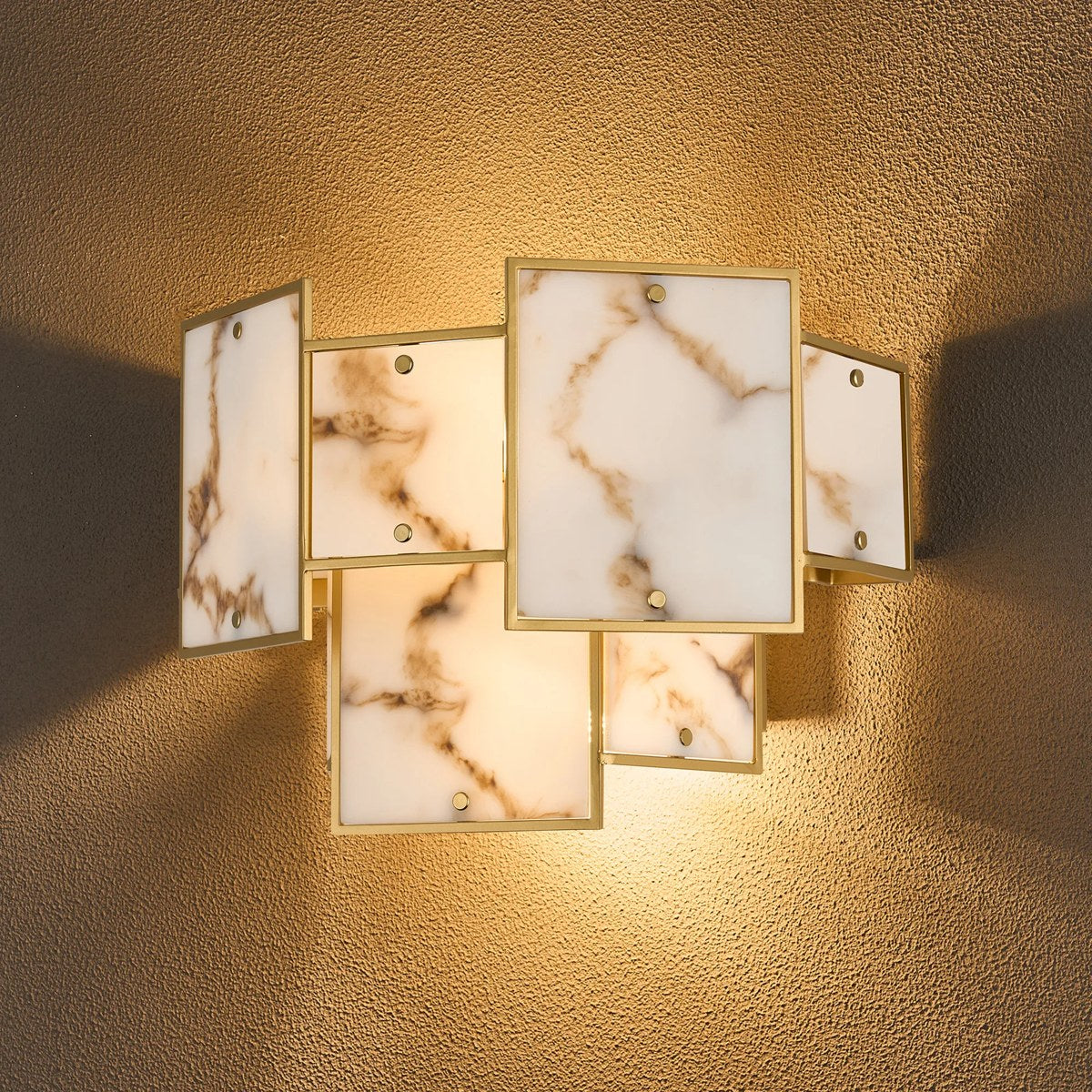 Regent Fleurus 2 Light Switched Wall Light (Faux Alabaster) - Brown