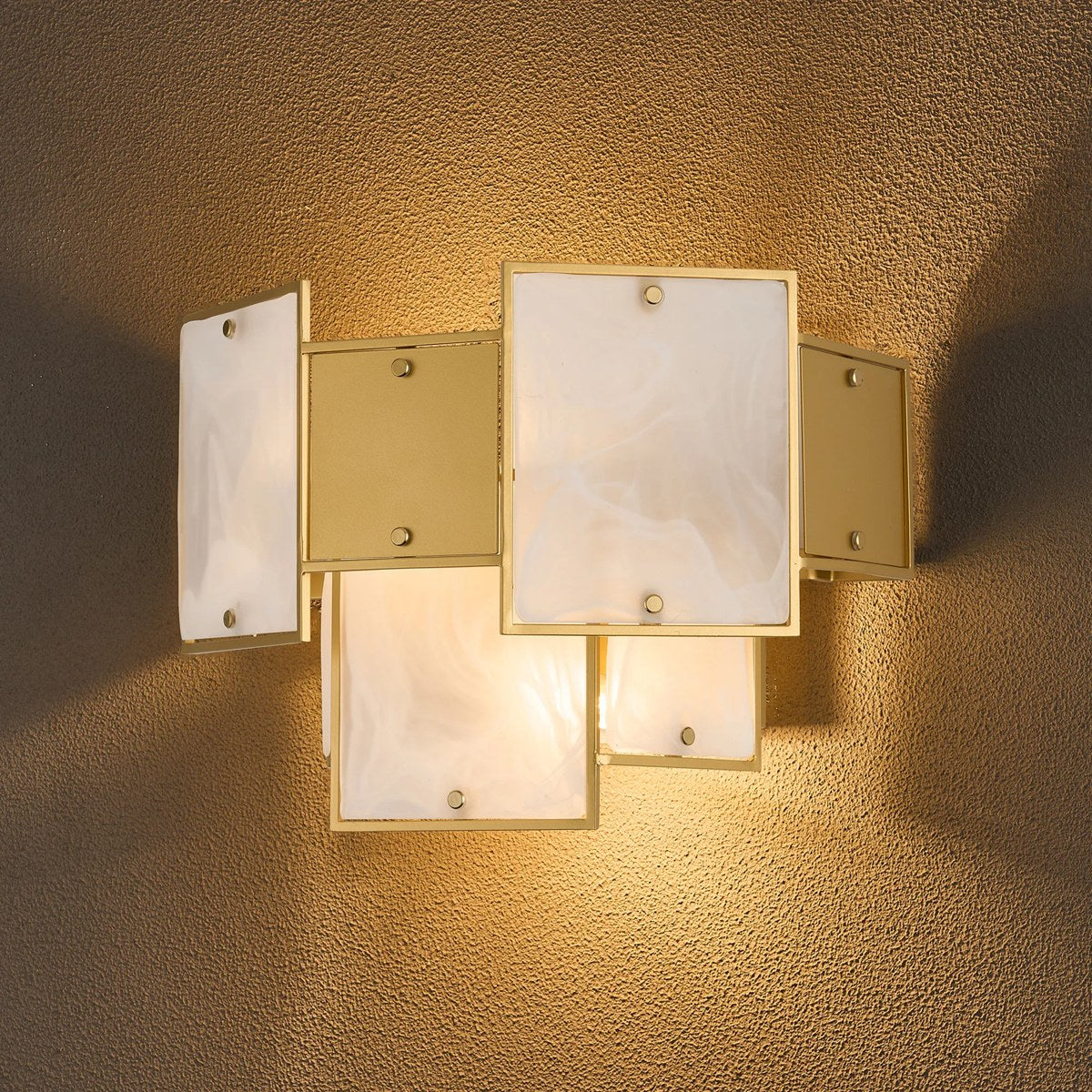 Regent Fleurus 2 Light Switched Wall Light (White Alabaster Glass) - White Frosted & Metal