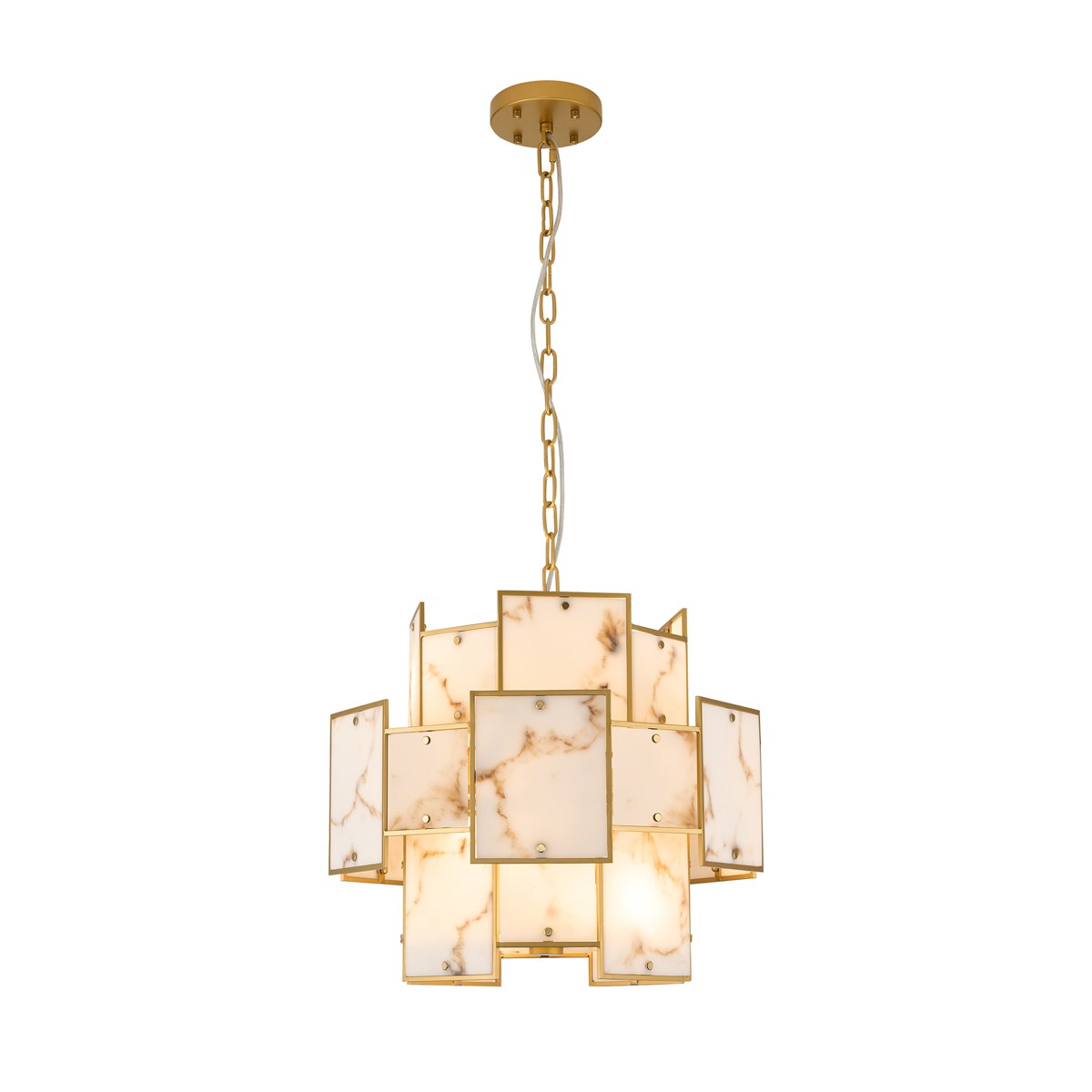 Regent Fleurus 45cm Round 7 Light Pendant Light (Faux Alabaster) - Brown
