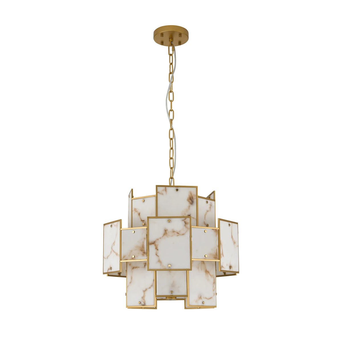 Regent Fleurus 45cm Round 7 Light Pendant Light (Faux Alabaster) - Brown
