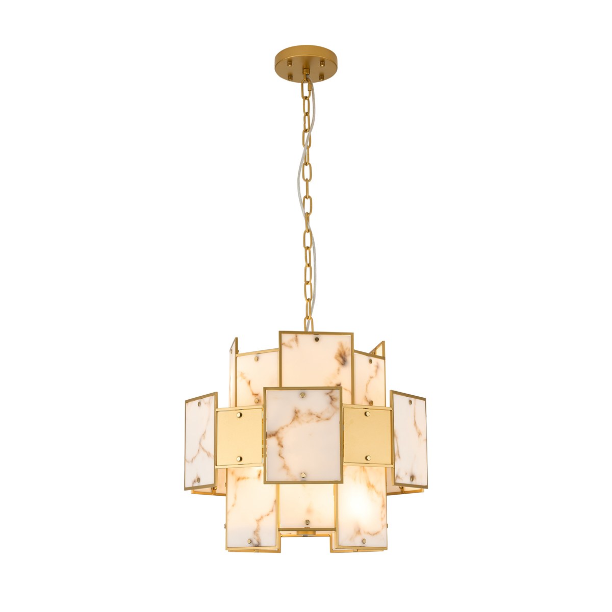 Regent Fleurus 45cm Round 7 Light Pendant Light (Faux Alabaster) - Brown & Metal