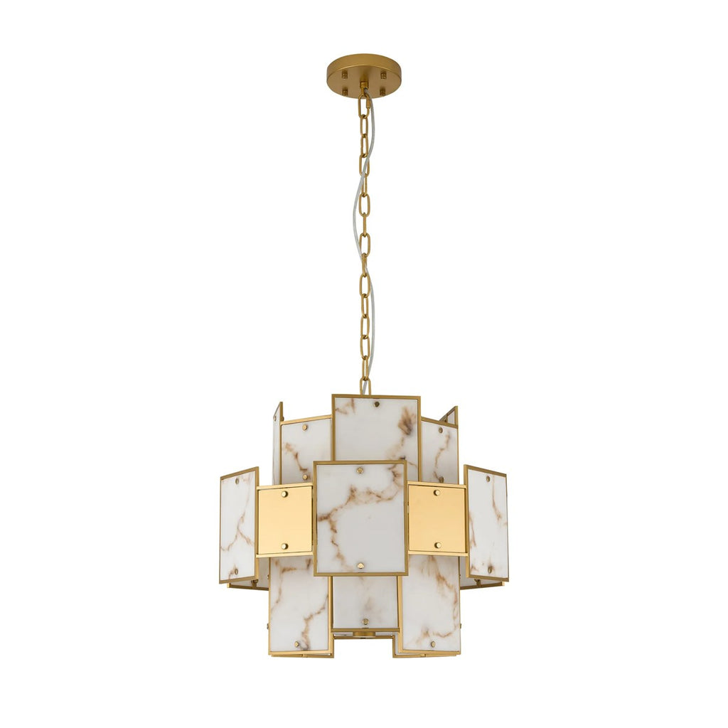 Regent Fleurus 45cm Round 7 Light Pendant Light (Faux Alabaster) - Brown & Metal